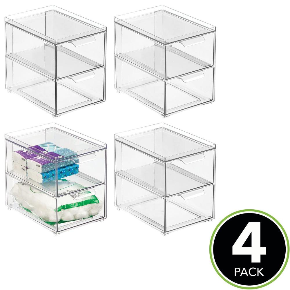 mdesign stackable storage containers box with 2 pull-out drawers ...