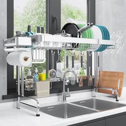 livod over the sink dish drying rack, 2 tier over sink dish drying rack width adjustable(25.6-37.6in), durable stainless stee