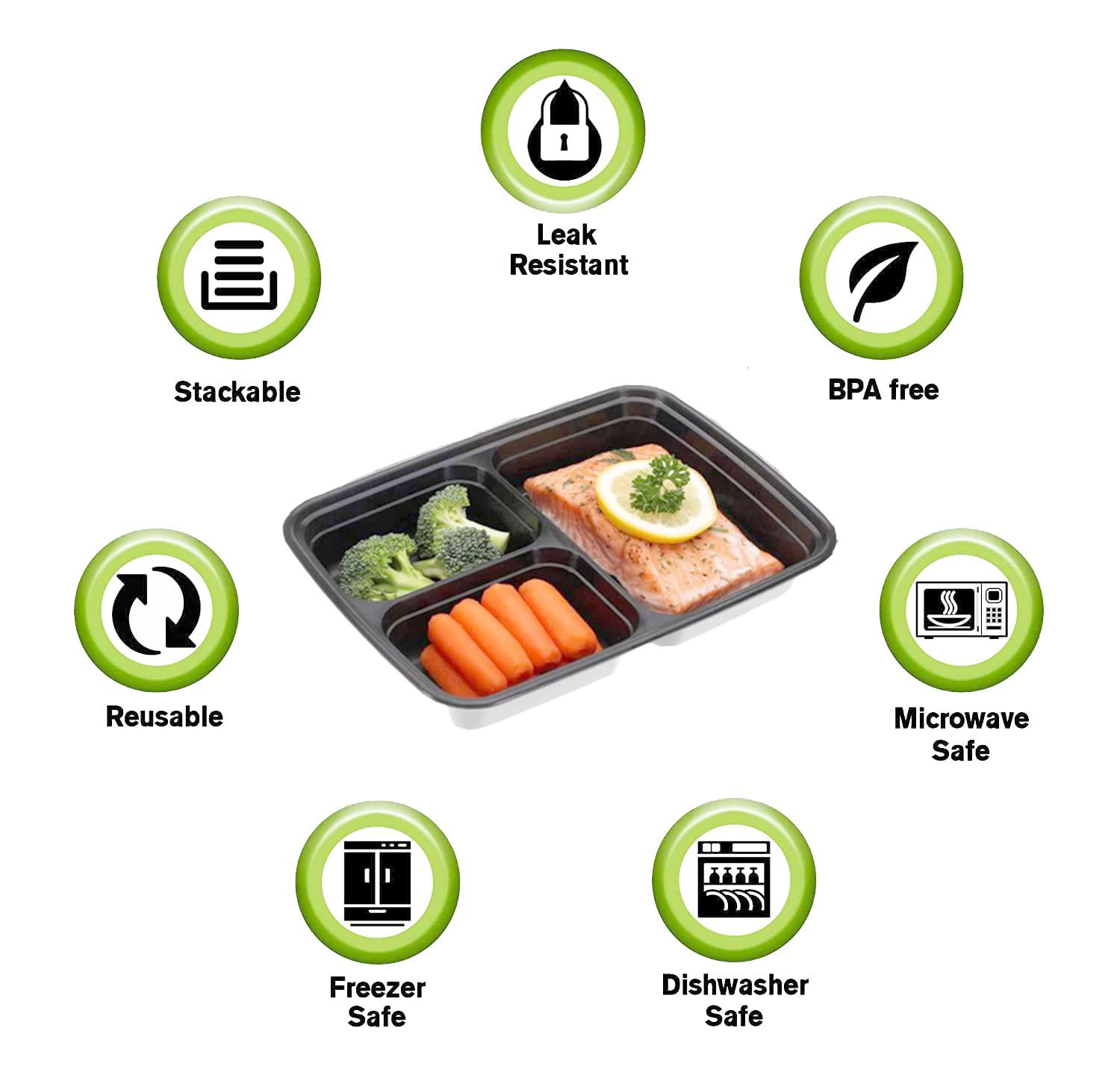 Plastik [150pack] 32oz meal prep containers, black plastic container, 3  compartment lunch box, bento box, to