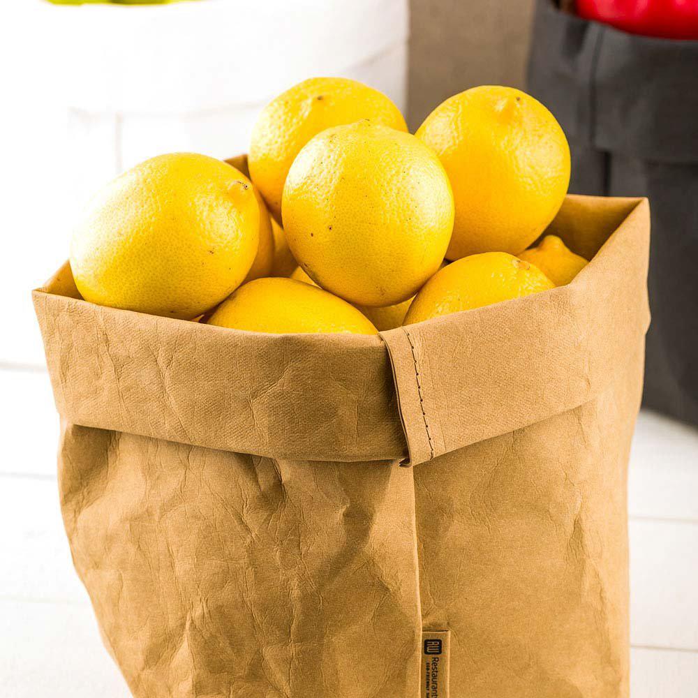 restaurantware duralux 6.3 x 9.8 inch washable grocery bag, 1 heavy-duty paper bag flower pot - reusable, store produce or pl