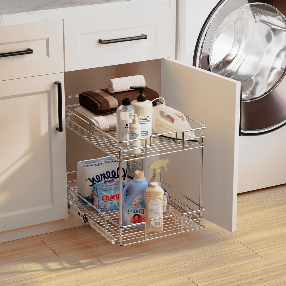 roomtec new version pull out cabinet organizer for base cabinet (14" w x 21" d), kitchen cabinet organizer and storage 2-tier