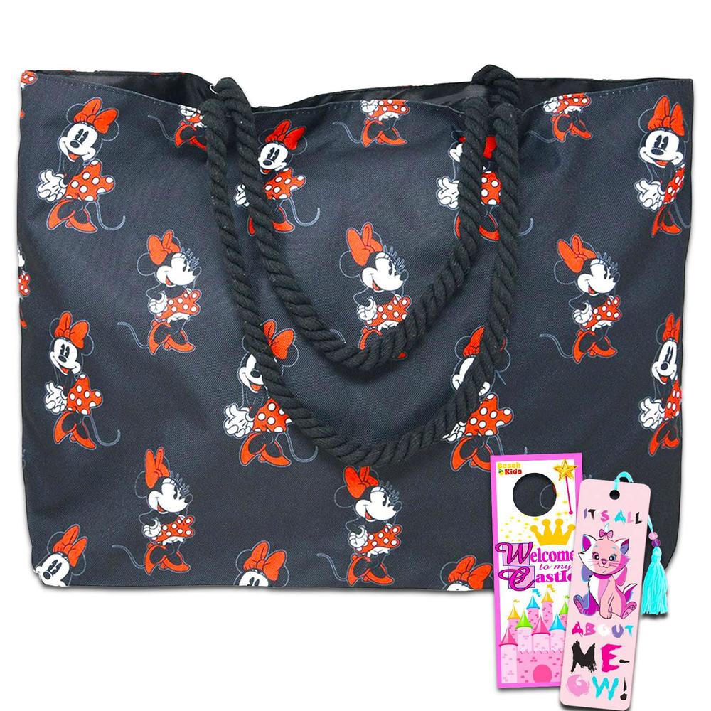 minnie mouse beach bag set - bundle with minnie mouse tote bag with for beach, picnics, parties, more plus bookmark, more | m