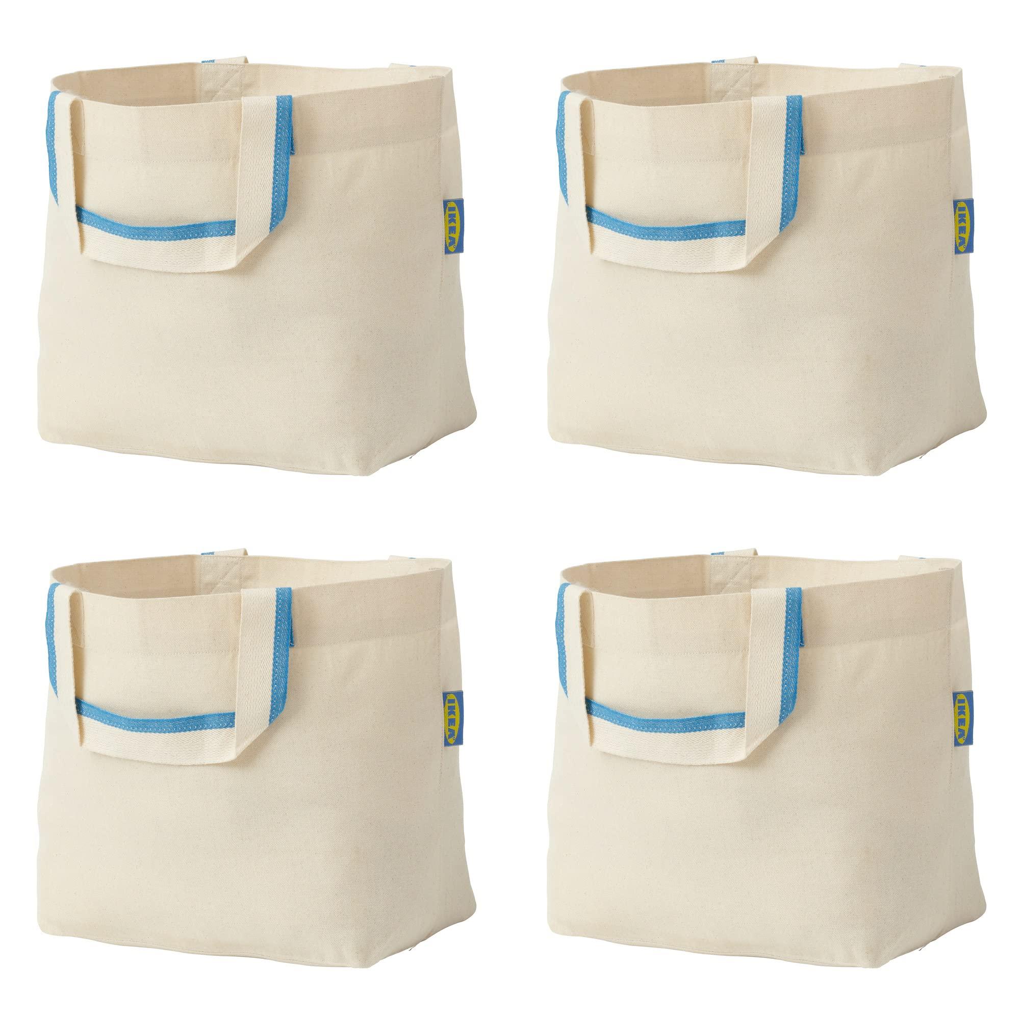 i-k-e-a foldable spikrak shopping bags, reusable grocery tote bag lightweight strong & durable cotton natural 3 gallons, 4 pa