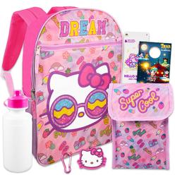 Beach Kids hello kitty backpack with lunch box - bundle with 16 hello kitty backpack for girls, hello kitty lunch bag, water pouch, stic