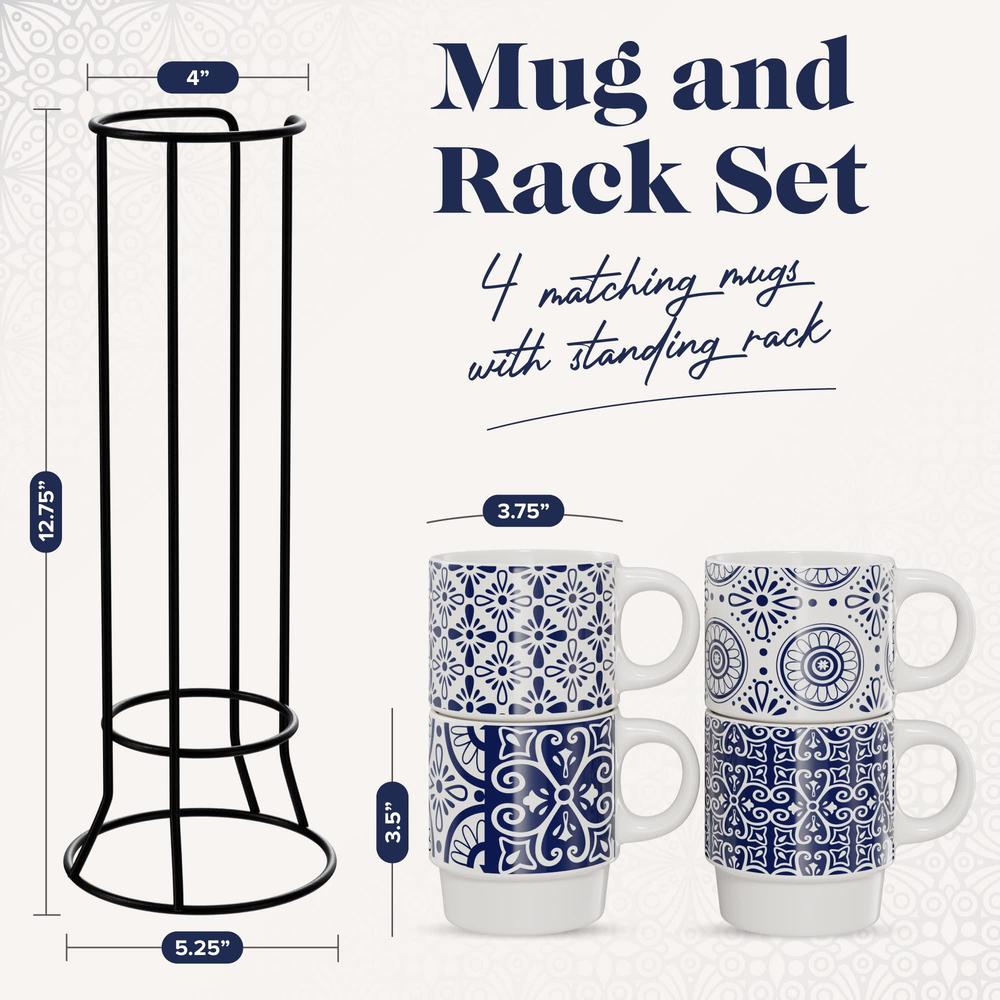 american atelier coffee mug set with coffee mug rack | ceramic coffee mugs set of 4 | stackable coffee mugs with rack | coffe