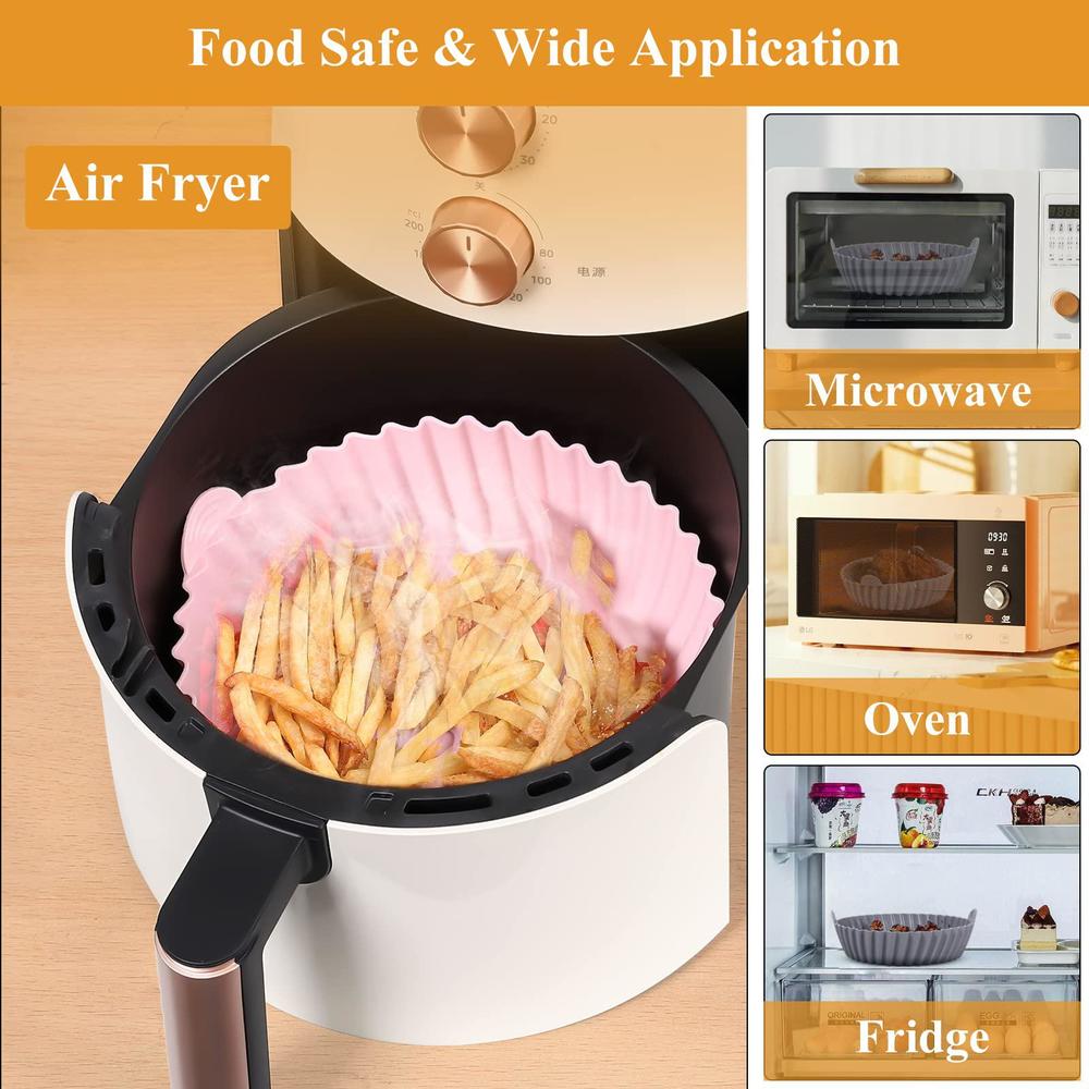 stron-dura 2 pack air fryer liners for 3 to 5 qt, air fryer silicone liners, reusable air fryer liners, (grey + pink, 2)