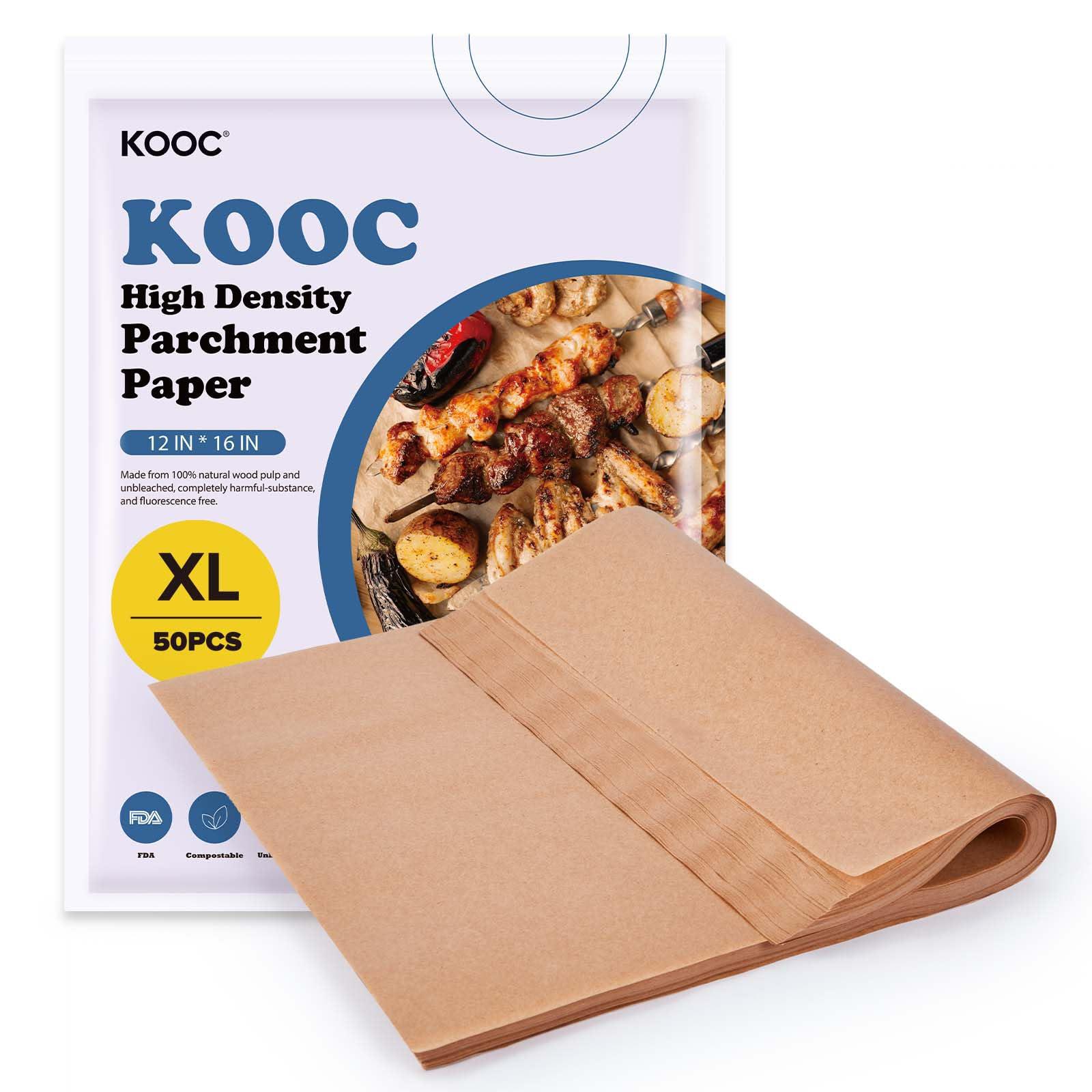 KooC kooc premium 12x16 inch parchment paper sheets, 50-pack, precut  unbleached baking paper - high density & compostable - non-st