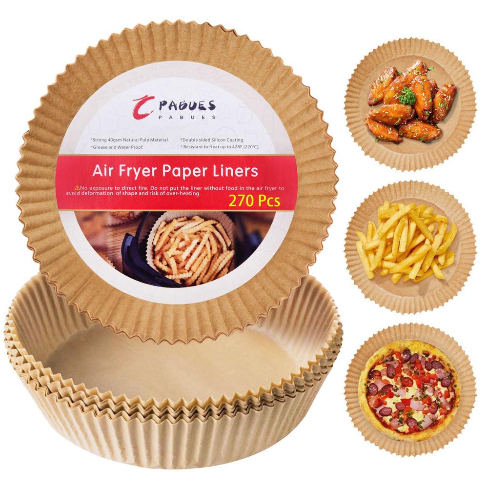 pabues 6.3 inch 270 pcs round air fryer liners,non-stick air fryer parchment paper liner, oil resistant, waterproof, food gra
