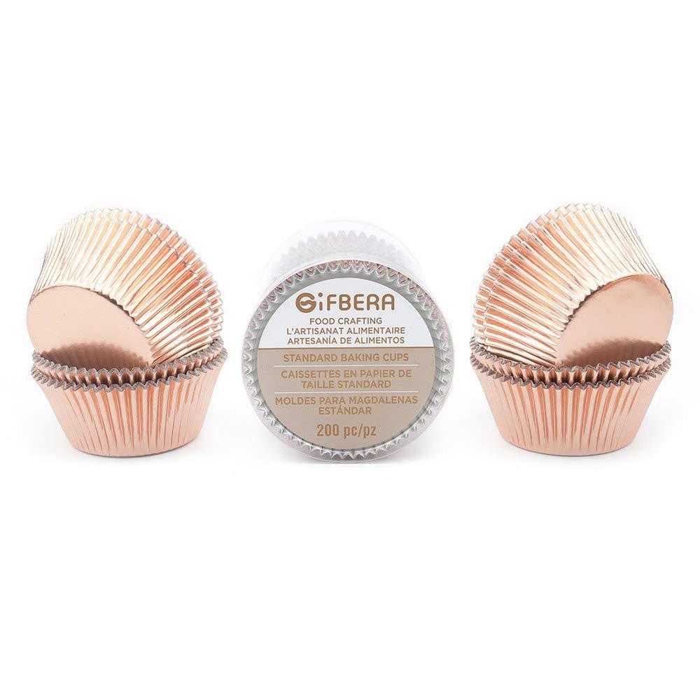 gifbera rose gold foil cupcake liners standard baking cups muffin wrappers for wedding birthday, 200-count