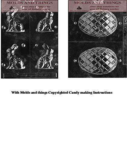 MOLDS AND THINGS small sitting easter bunny chocolate candy mold & medium lattice egg easter chocolate candy mold with copywrited candy making