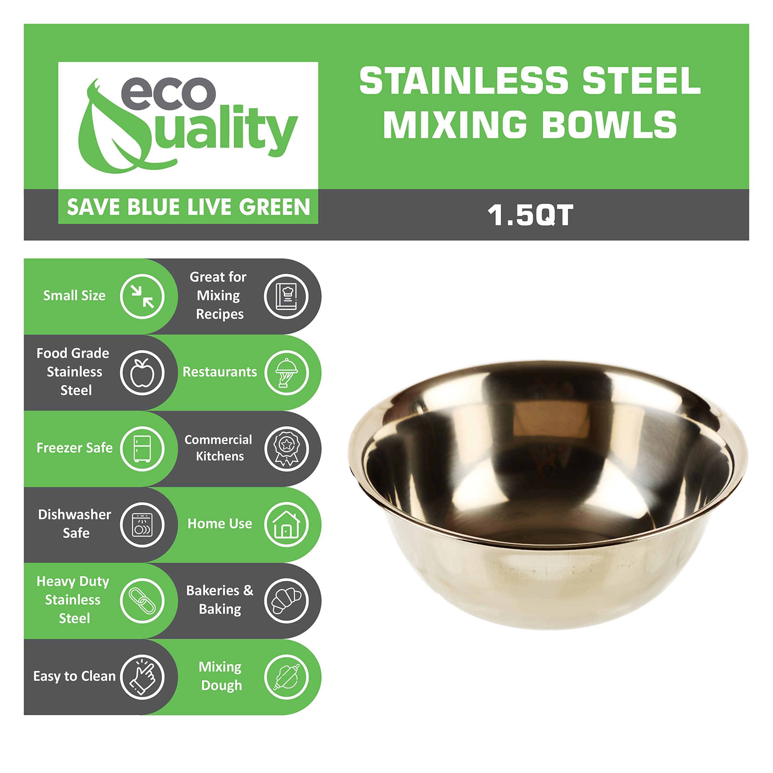 ecoquality [1 pack] 1.5 quart small stainless steel mixing bowl - baking bowl, flat base bowl, preparation bowls - great for 