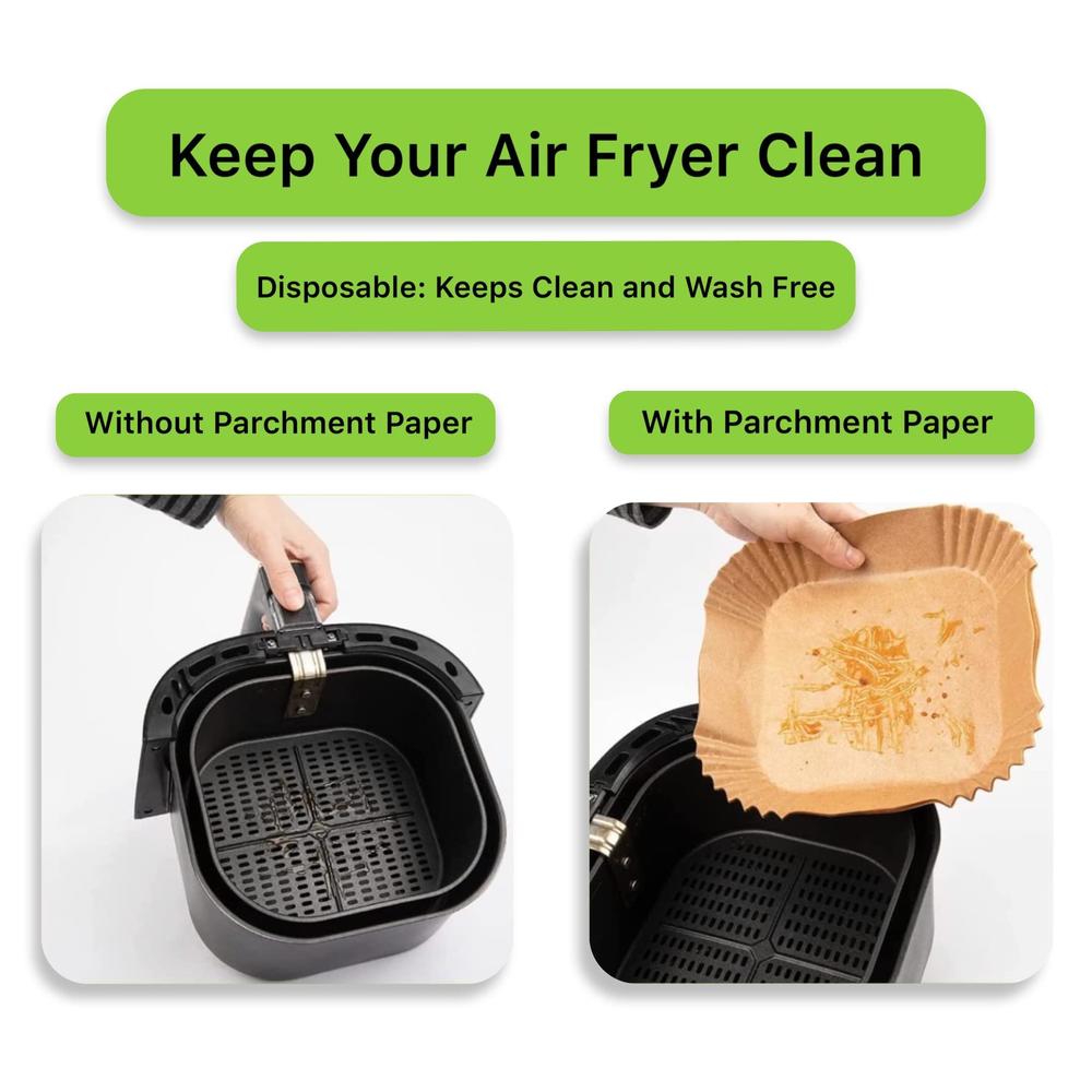finece air fryer liners square, 100pcs for 2 to 5 qt air fryer disposable paper liner, 6.3 inch unbleached non-stick oil-proo