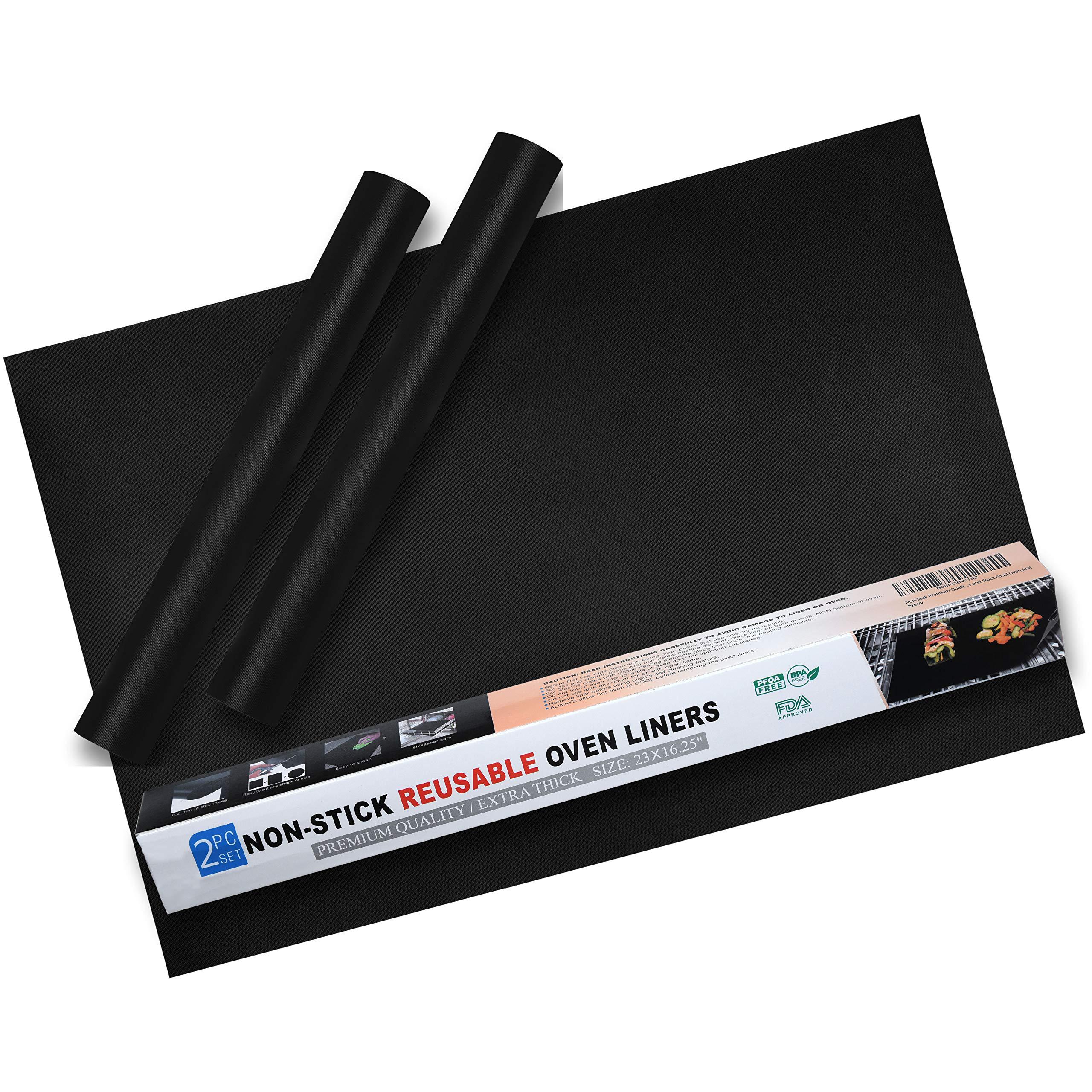 emaania oven liners for bottom of oven - 2 pack non-stick 16.5"x 23" heavy duty mats, reusable electric oven liner mat | bpa 