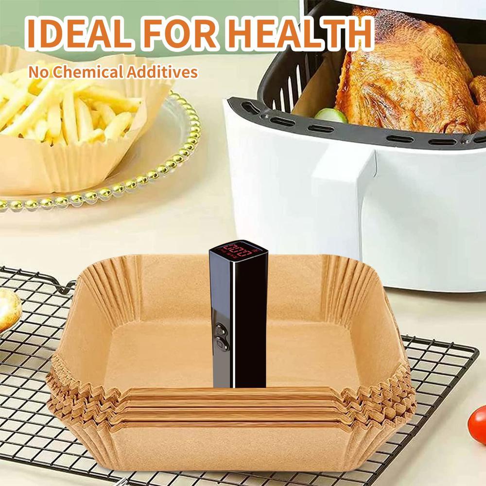 goffugt air fryer liners disposable square, 100pcs 7.9 inch airfryer liners, natural non-stick parchment paper for air fryer oil-proo