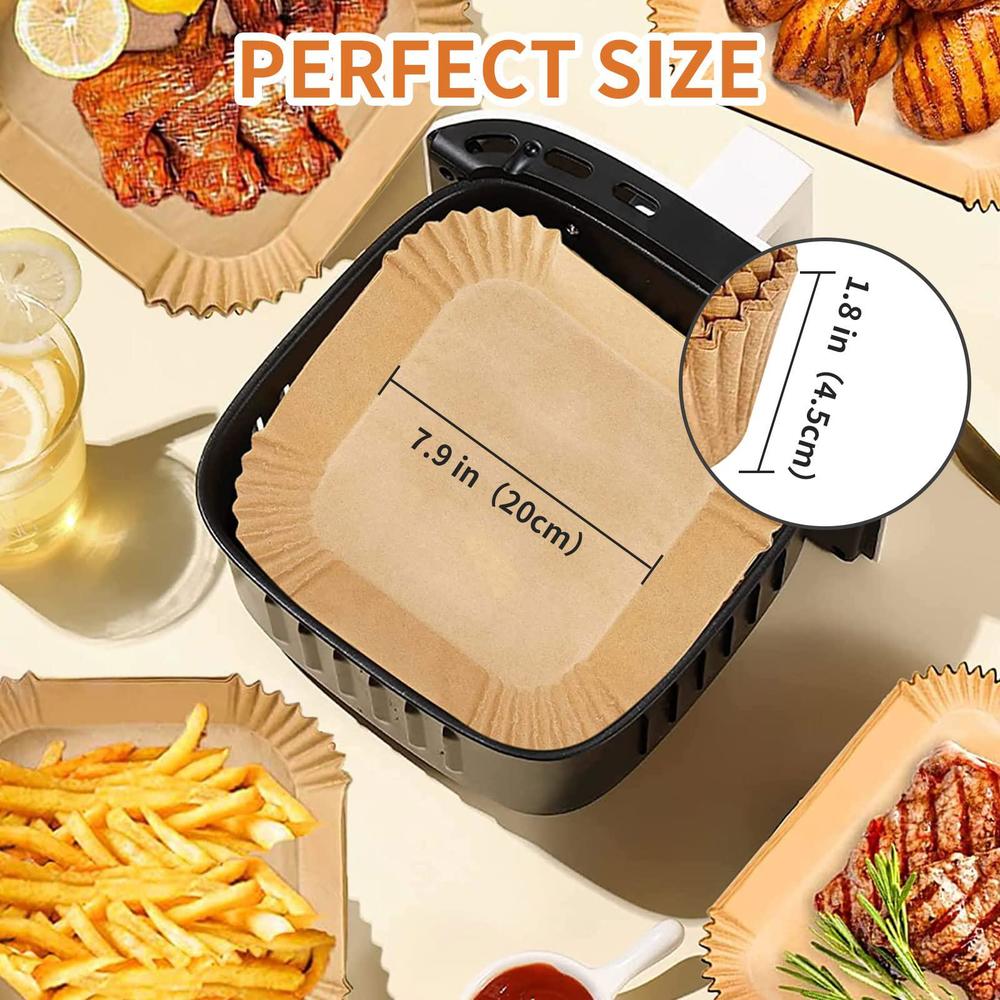 goffugt air fryer liners disposable square, 100pcs 7.9 inch airfryer liners, natural non-stick parchment paper for air fryer oil-proo