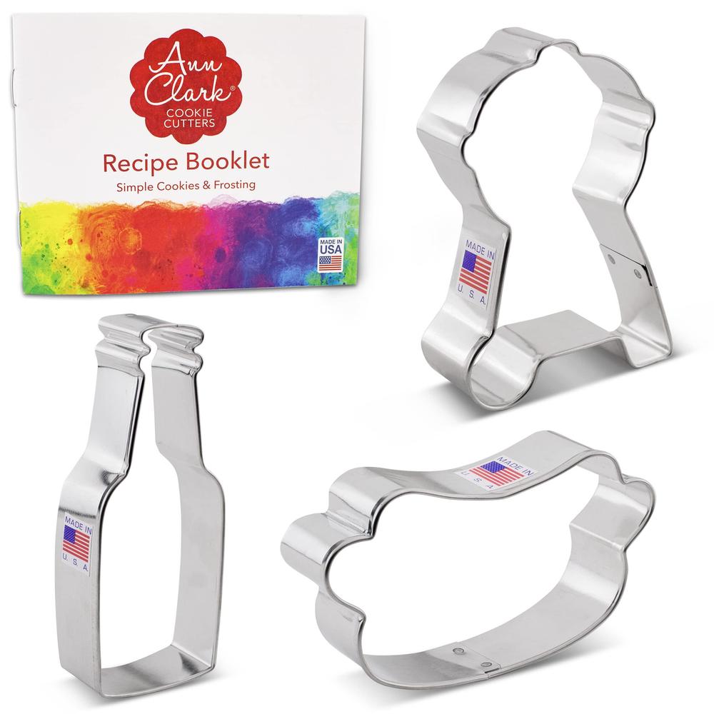 Ann Clark Cookie Cutters father's day bbq gril cookie cutters 3-pc set made in the usa by ann clark, beer/soda bottle, hot dog, bbq grill
