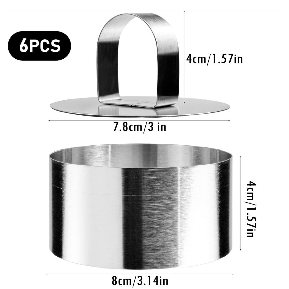 \'\'N/A\'\' 6 pieces round cake ring mold, 3 inch stainless steel mousse mould, mini pancake pastry dessert baking ring mold