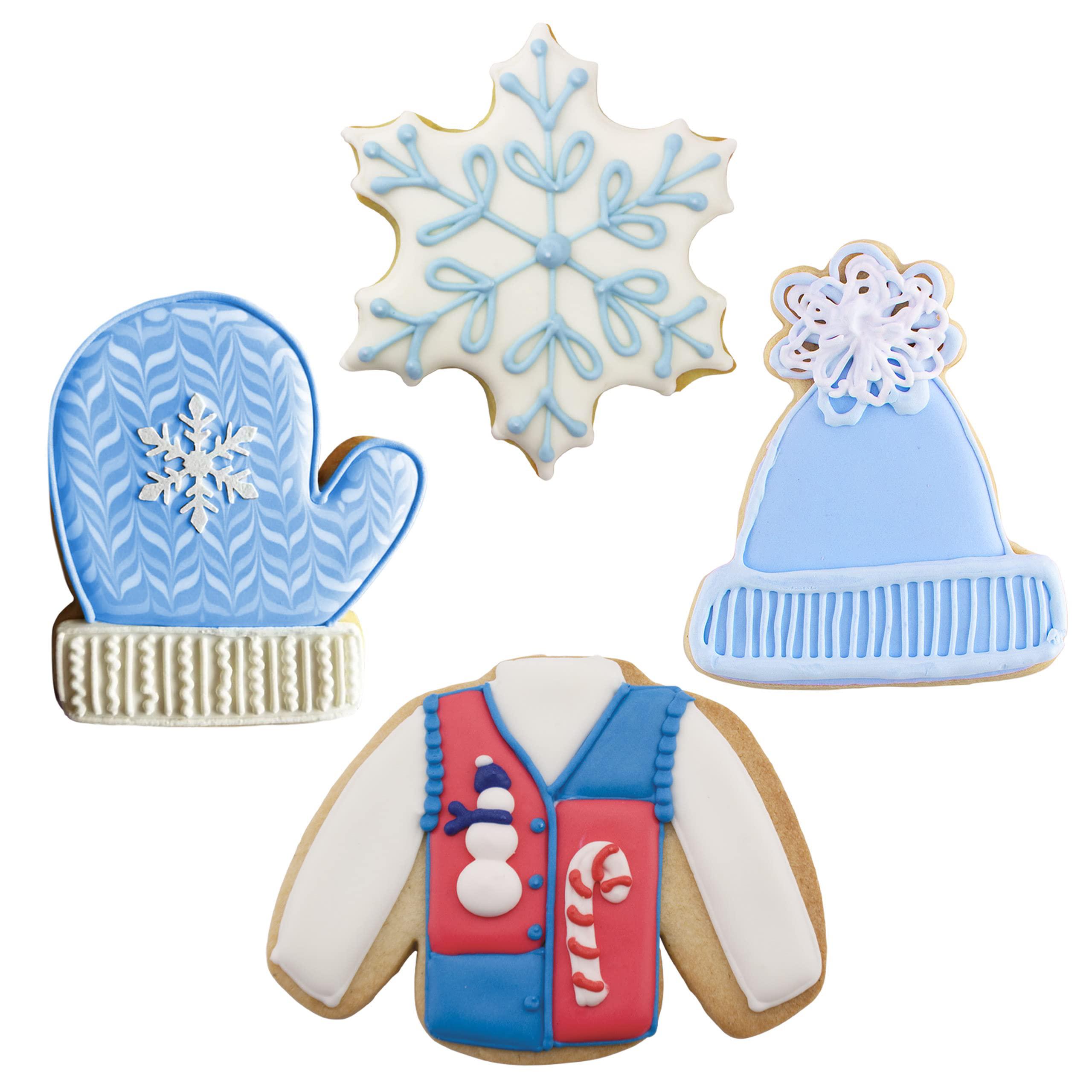 Ann Clark Cookie Cutters winter and christmas cookie cutters 4-pc set made in usa by ann clark, snowflake, sweater, mitten, winter hat