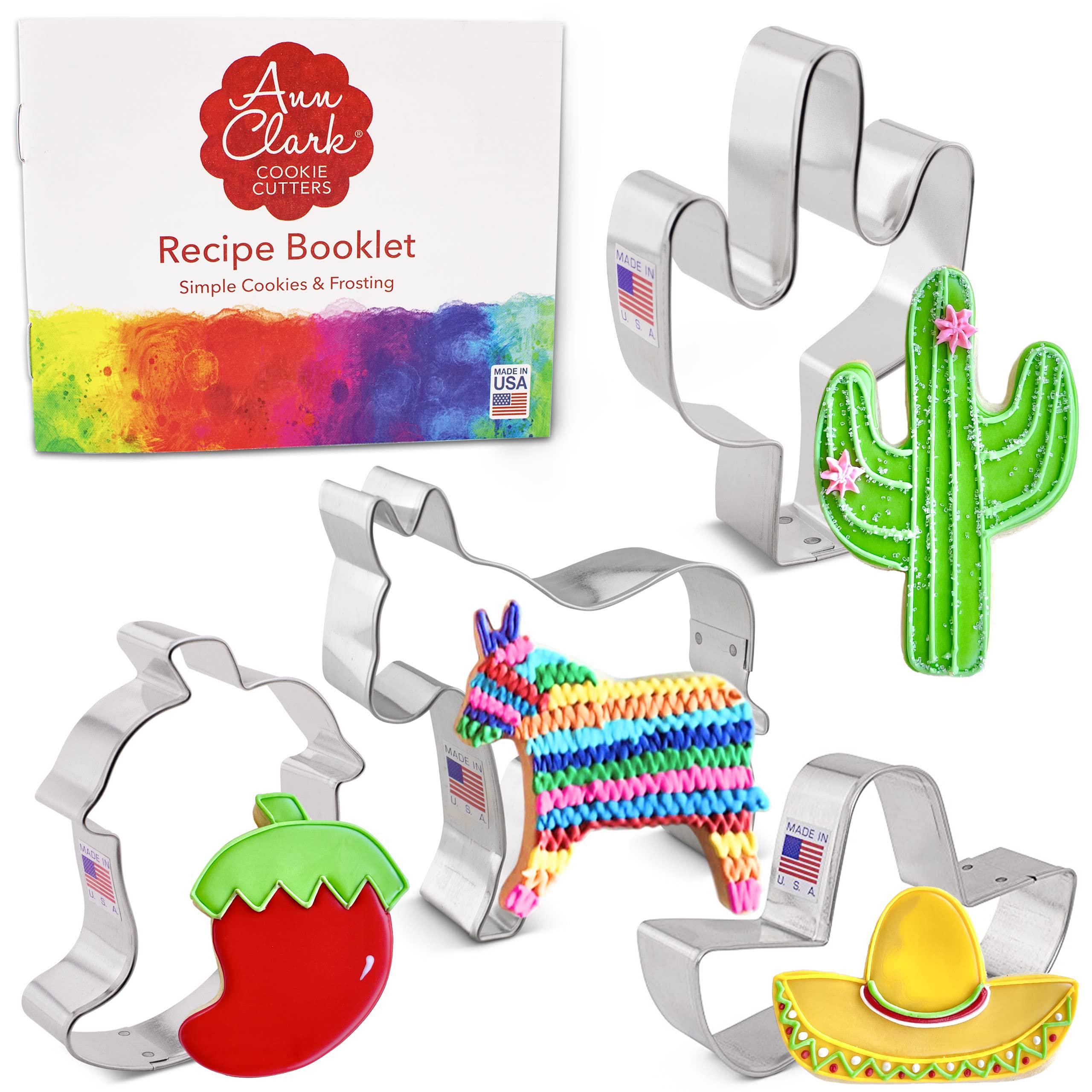 Ann Clark Cookie Cutters cinco de mayo cookie cutters 4-pc set made in usa by ann clark, donkey, cactus, sombrero, chili pepper