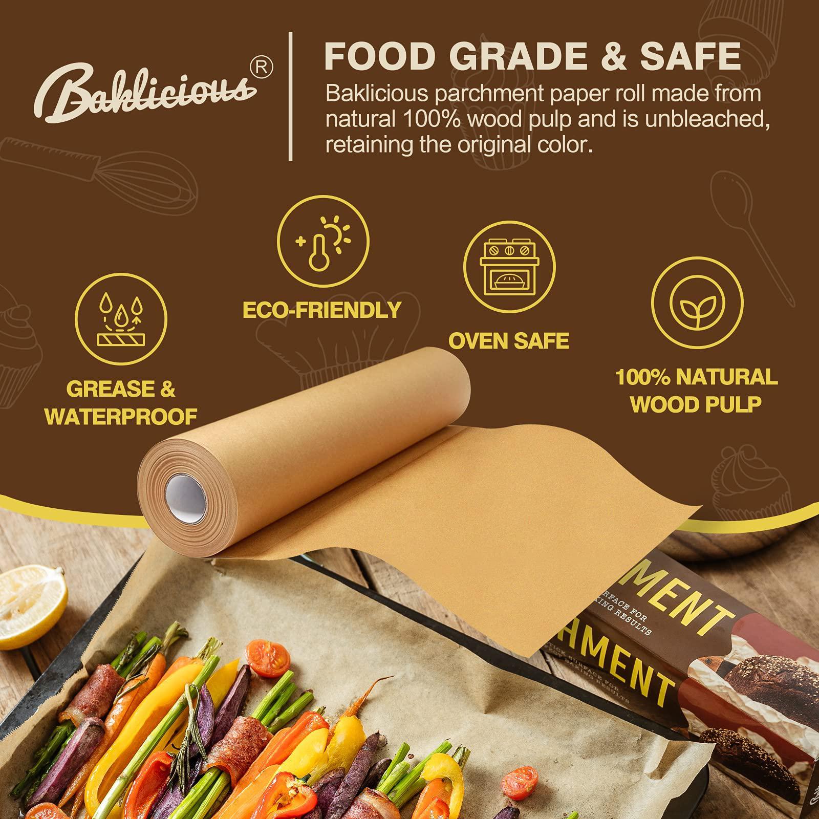 BAKLICIOUS unbleached parchment paper roll for baking, 15 in x 210 ft, 260 sq.ft, non-stick baking paper, food grade cooking paper for b