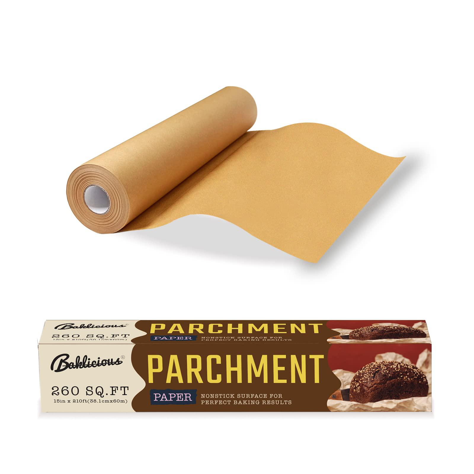 BAKLICIOUS unbleached parchment paper roll for baking, 15 in x 210 ft, 260 sq.ft, non-stick baking paper, food grade cooking paper for b