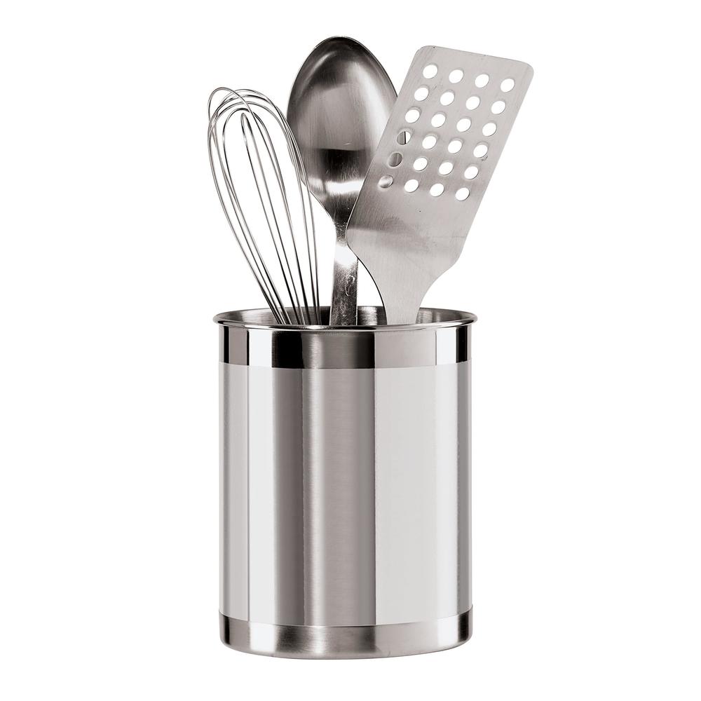 oggi stainless steel utensil holder - 5" diameter, utensil caddy, weighted base for stability - larger-sized utensil crock an