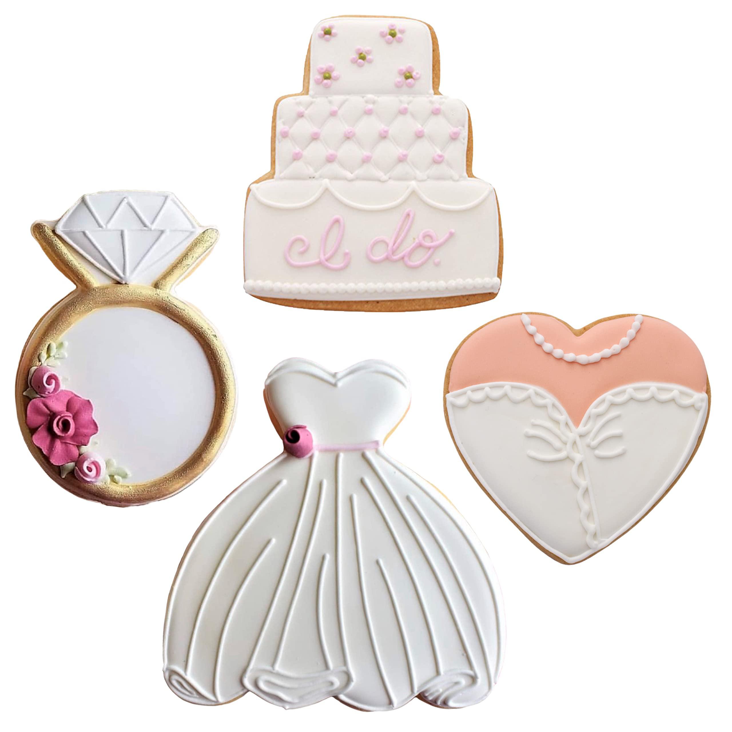Ann Clark Cookie Cutters wedding cookie cutters 4-pc. set made in usa by ann clark, wedding dress, wedding cake, diamond ring, heart