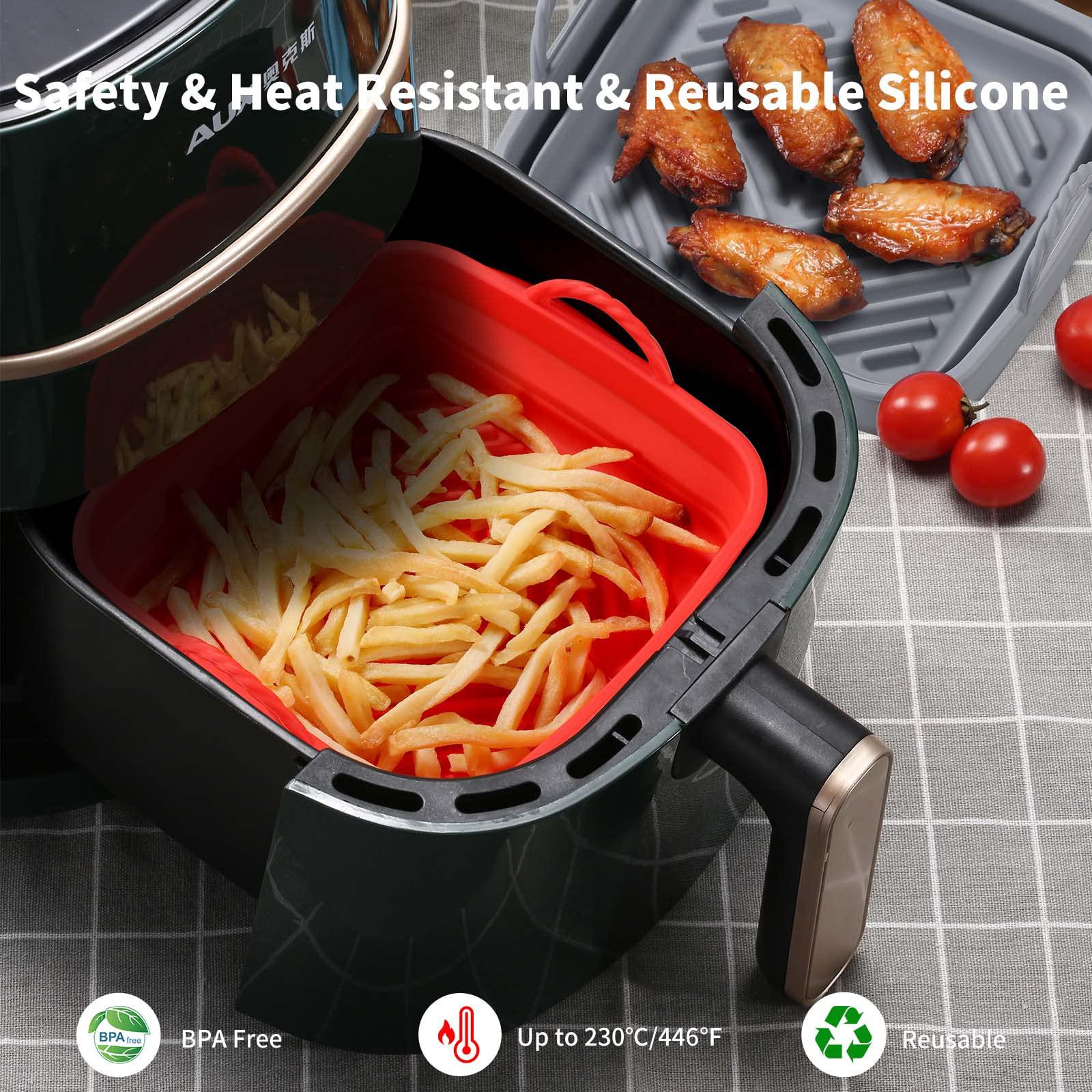 syaws air fryer silicone pot square,[8.5inch 2pack] foldable air fryer silicone liners,air fryer pad, replacement of flammabl