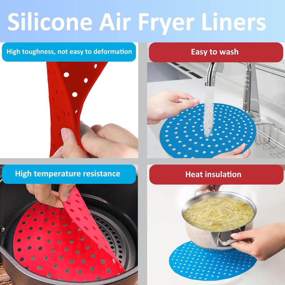AimGrowth 5 in 1 air fryer accessories kit including oil-proof air fryer disposable paper liner, reusable silicone air fryer liners,oil