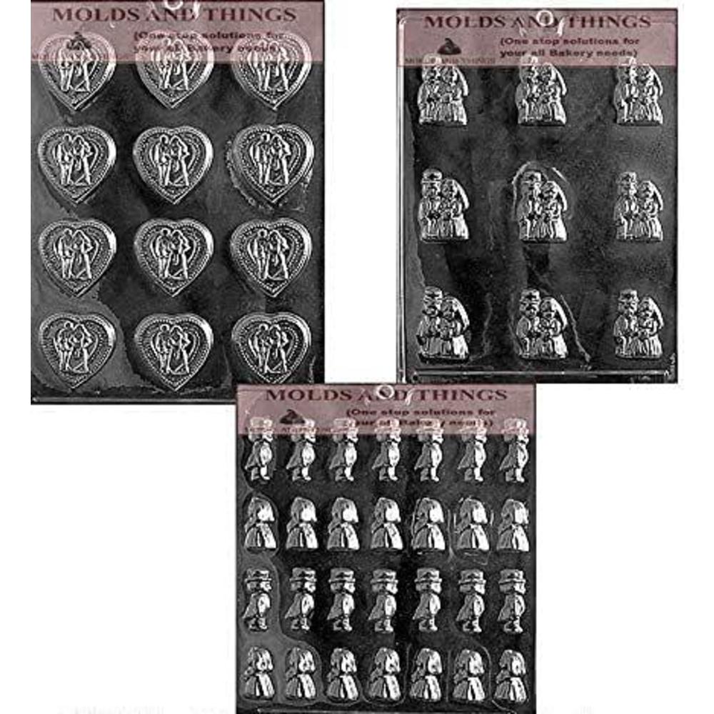 MOLDS AND THINGS bride and groom mint chocolate candy mold, wedding heart chocolate candy mold,small bells chocolate candy mold, wedding choco