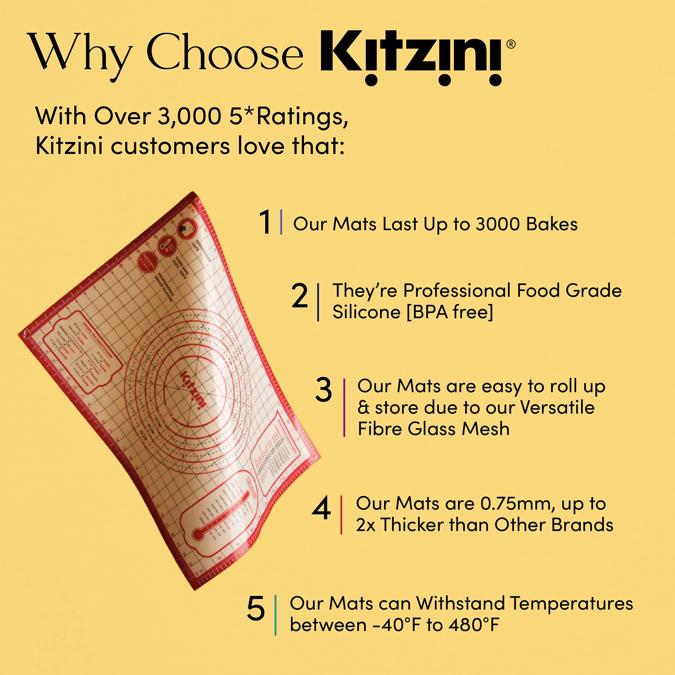 kitzini silicone pastry mat. non slip baking mat. bpa-free silicone baking sheet. extra large silicone mats for baking, rolli