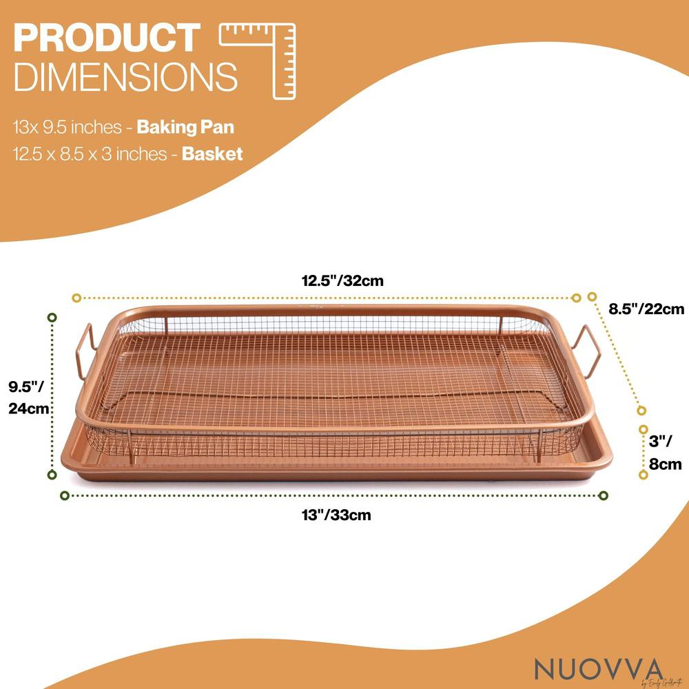 Nuovva copper crisper tray non-stick, air fryer basket for oven, air fryer tray oven baking tray with elevated mesh crisping grill b