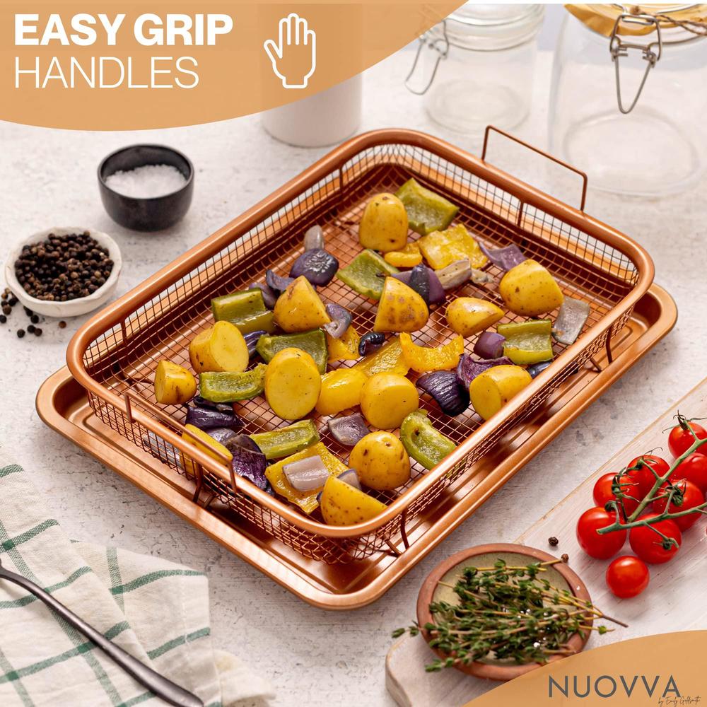 Nuovva copper crisper tray non-stick, air fryer basket for oven, air fryer tray oven baking tray with elevated mesh crisping grill b
