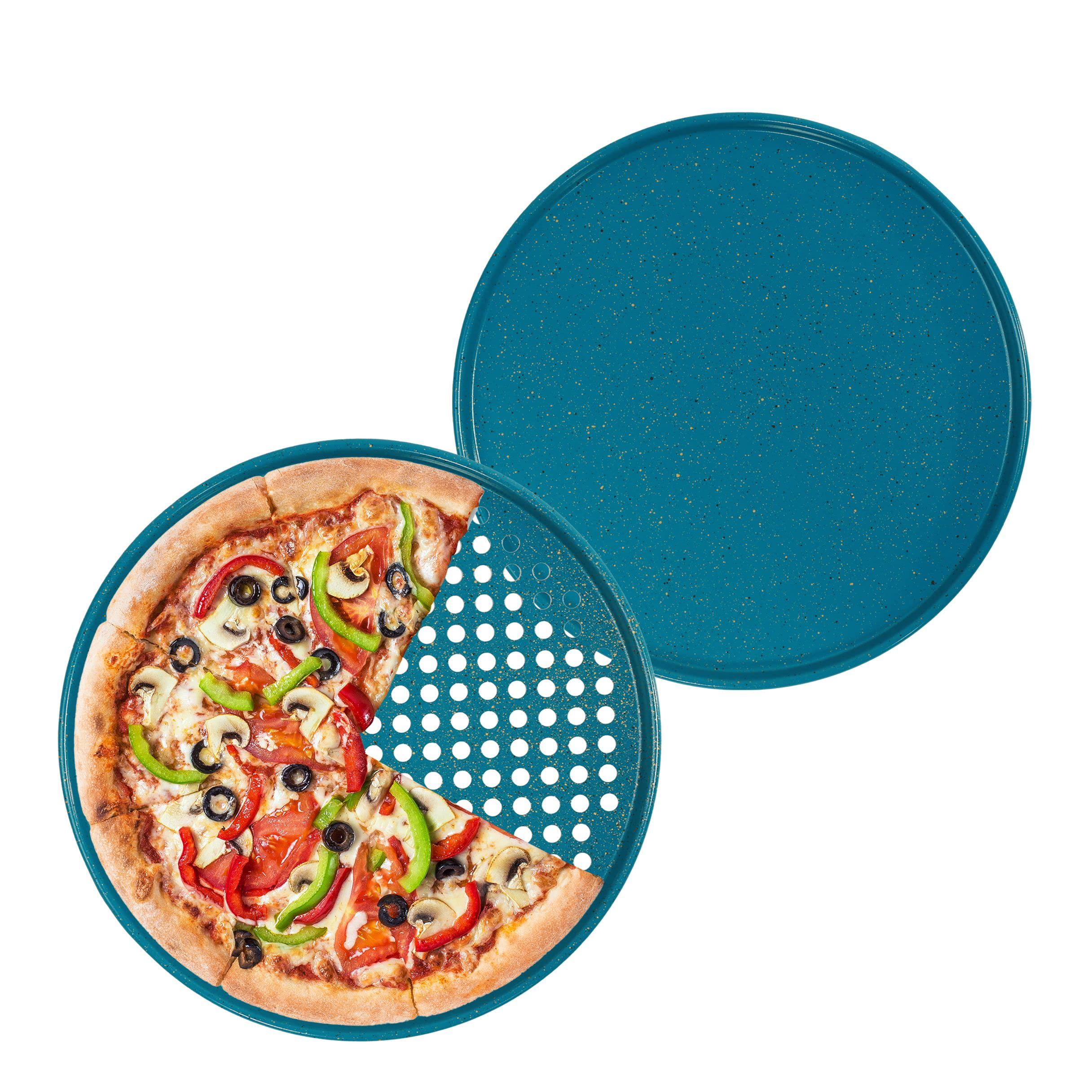casaware 2pc ultimate pizza pan set, (1) ceramic coated nonstick 12-inch pizza pan, (1) 12-inch ceramic coated nonstick perfo