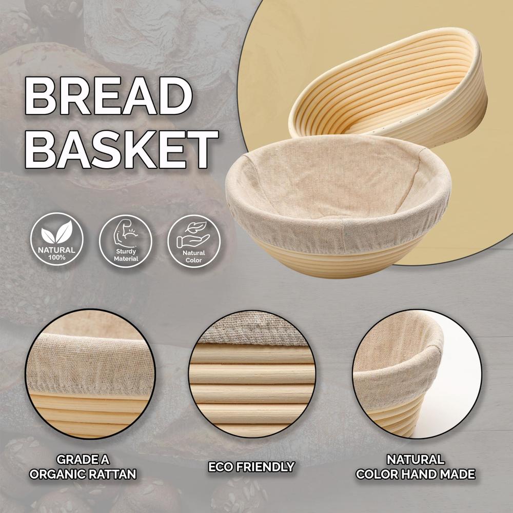 baverlyblue banneton basket, 9 inch round & 10 inch oval proofing basket set for bread baking with all bread making kit, brea