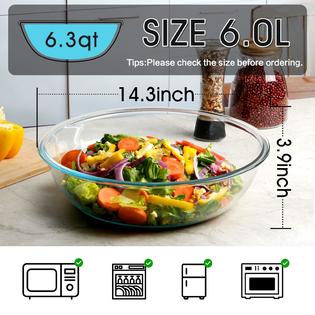 nutriups 6 quart mixing bowl, extra large glass salad bowl for kitchen