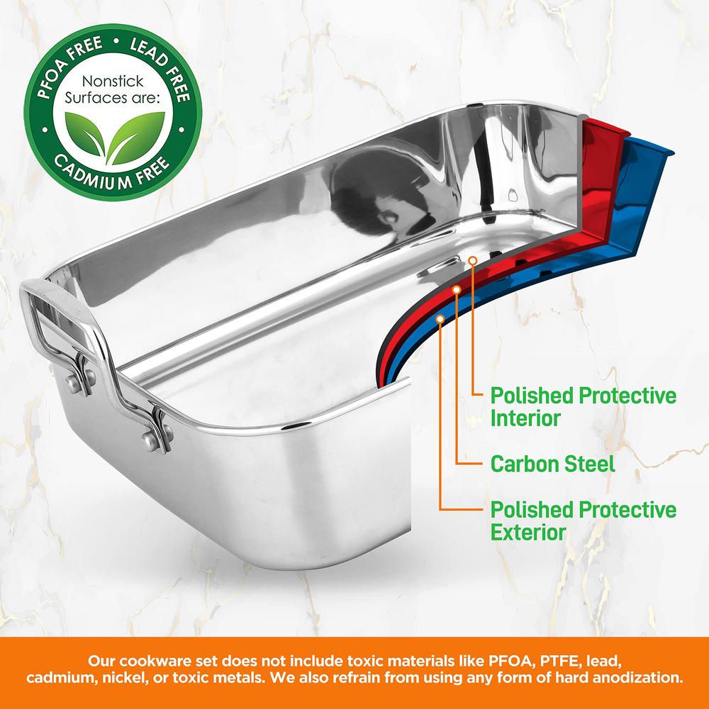 nutrichef roasting pan with polished rack, wide handle, and stainless steel , turkey chicken roasting pan great for thanksgiv