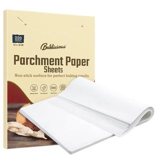 BAKLICIOUS 220 pcs 12x16 in parchment paper sheets, baklicious pre-cut  non-stick parchment baking paper for air fryer, oven, bakeware, s