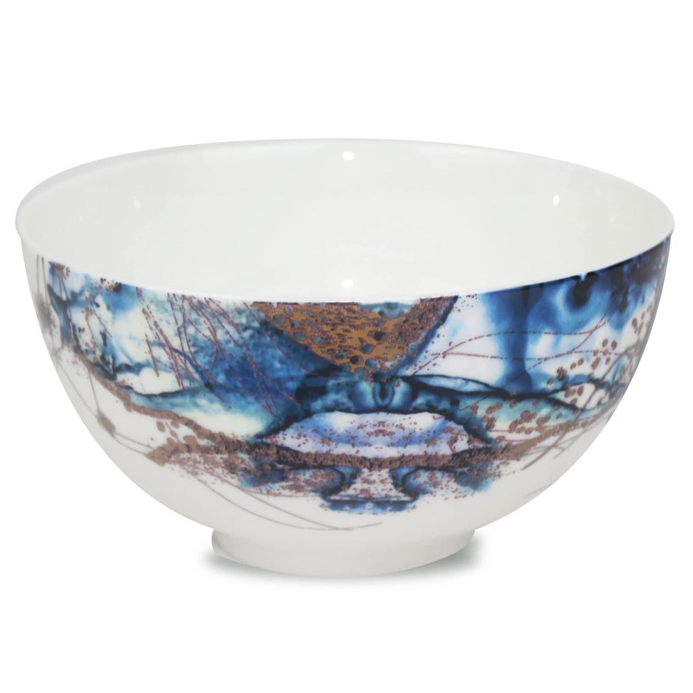 Koken oken - 4 bowls fine bone china with design - blue & gold- ideal for special occasions or every day - mixing bowls - microwave
