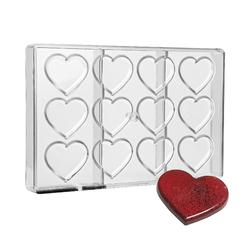 greyas cm 3839 luis amado clear polycarbonate chocolate mold candy mould with 12 low-heart cavities, each 53mm x 44.9mm x 5.4