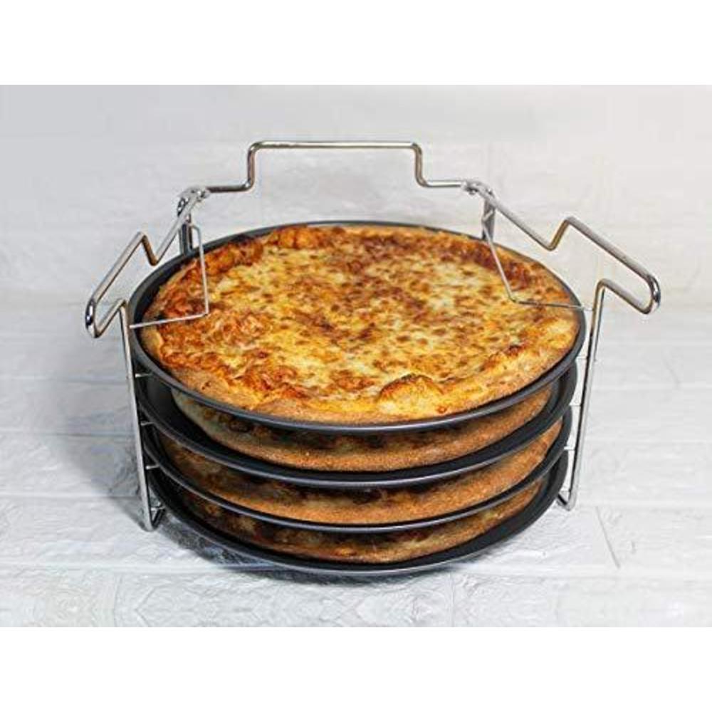 tredoni 4 tier pizza baking tray 29cm non-stick + stainless steel oven rack stand, aluminum pizza serving plates - pfoa free