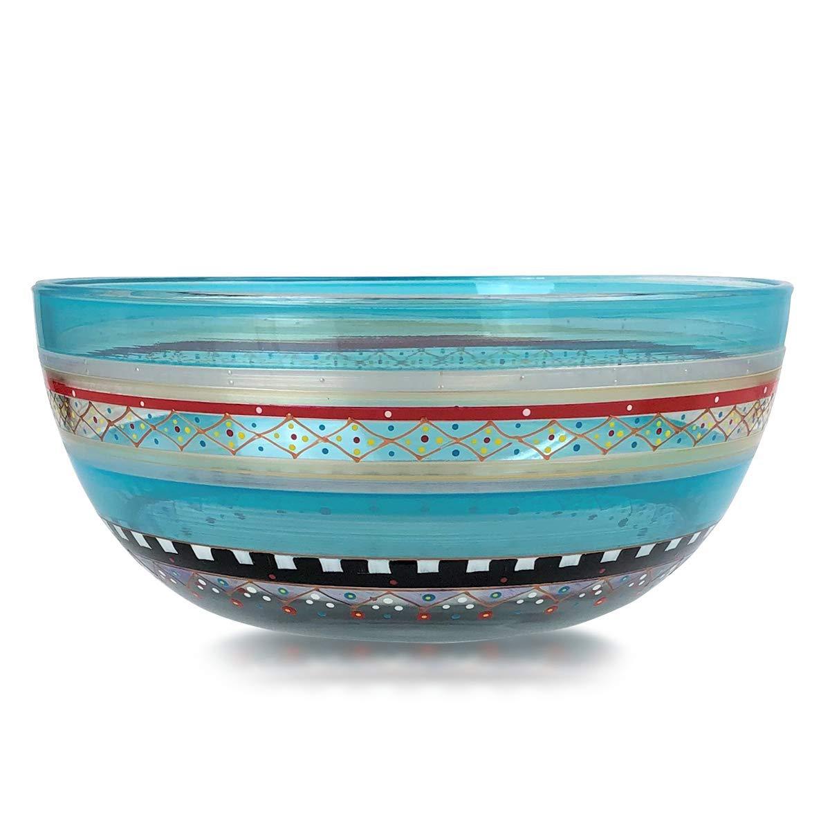 golden hill studio hand painted salad serving bowl - moroccan mosaic carnival collection - hand painted glassware by usa arti