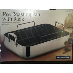 tramontina 16-inch heavy guaged polished aluminum roasting pan with removable rack