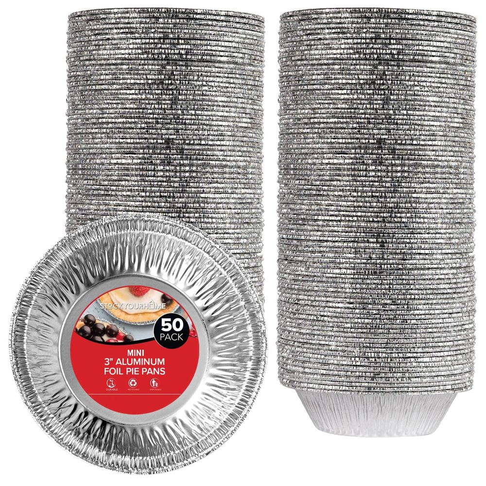 stock your home 3 inch aluminum foil pie pans (50 count) disposable & recyclable mini pie pans, small pie tin for baking, caf