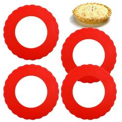 wybg 4 pcs mini pie crust shields, silicone pie pan shield for baking, mini pie crust protector 4 to 6 in (red)