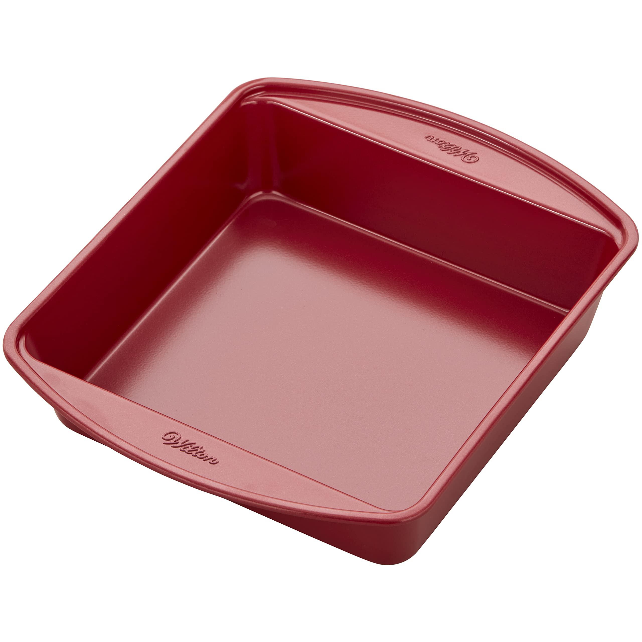 wilton non-stick christmas red square cake pan, 8 x 8-inch