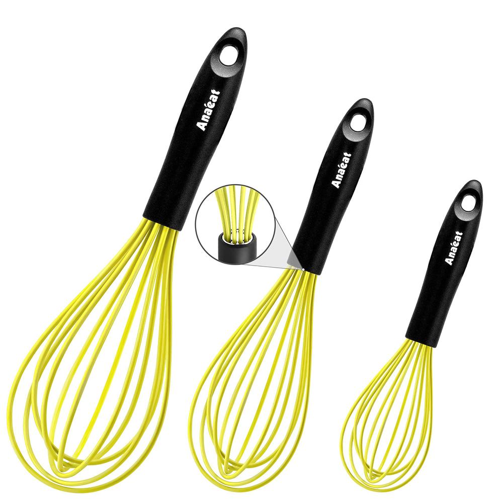 anaeat silicone whisk, thick stainless steel wire inner heat resistant - kitchen whisks for non-stick cookware, balloon egg b