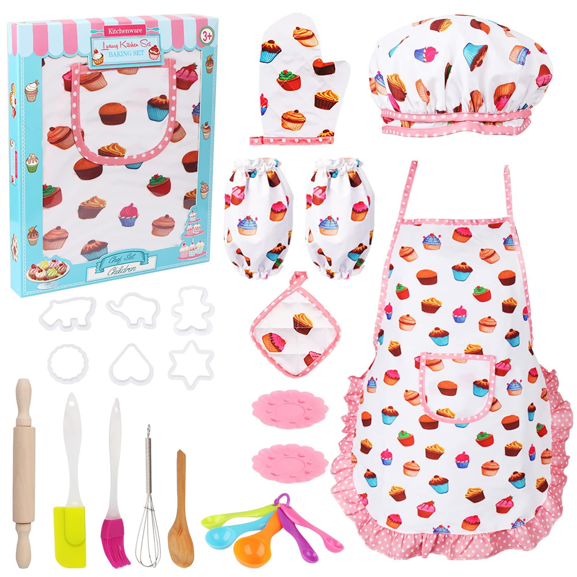 Vanmor vanmor cute kids cooking and baking sets, 24 pcs kids aprons for girls  toddler chef hat apron dress up chef costume, little g