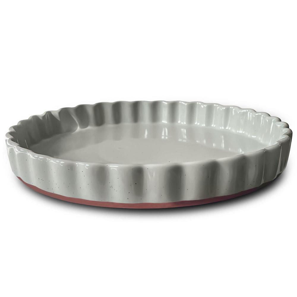 MORA CERAMICS HIT PAUSE mora ceramic tart pan, 9.5 inch large porcelain baking dish for tarts, quiche, pie, flan etc. fluted ruffled edge, oven, micr