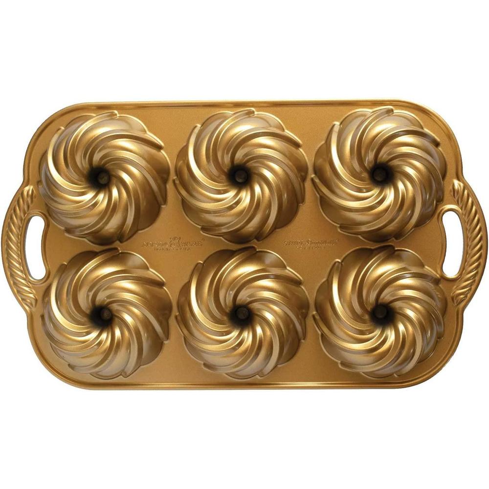 nordic ware swirl bundtlette pan, 6-cavity, gold